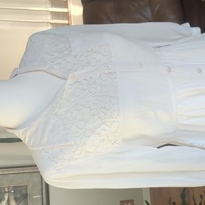 Free People White Crochet Floral Button up Blouse